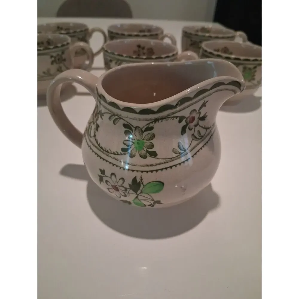 Vintage Johnson Brothers Provence Staffordshire Old Granite Creamer & 6 Cups Lot